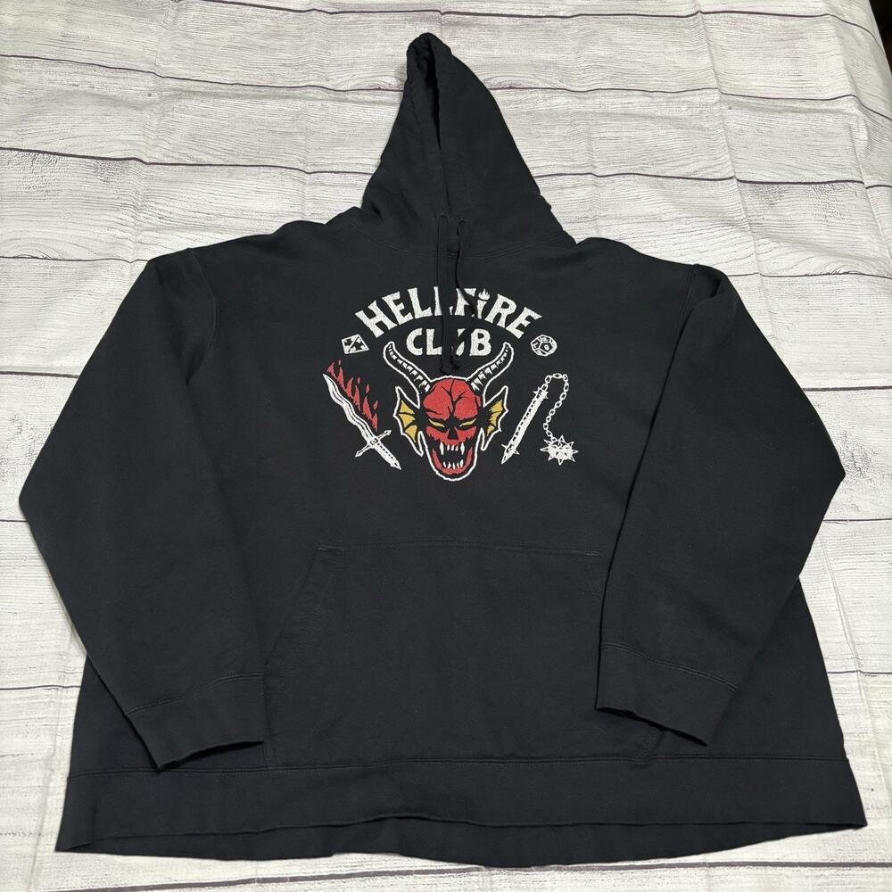 Stranger Things Netflix HELLFIRE CLUB Size XXL 2XL Hoodie Sweatshirt Black
